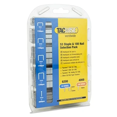 Image of Tacwise 1628 Type 53 Staples in Various Sizes &amp; 180 (18G)/10 mm Nails Selection Pack, Galvanised, Pack of 6200 4000