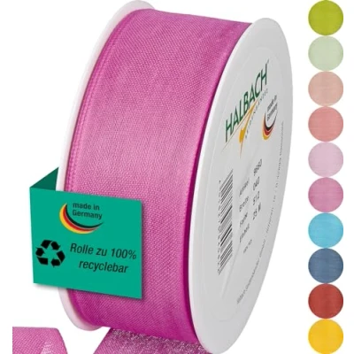 Image of Halbach Seidenbänder Gift Ribbon Width 40 mm Length 25 m Made in Germany Ribbons a Variety of Colours and Widths Perfect for Packaging Decorating, Colour: Rose Pink