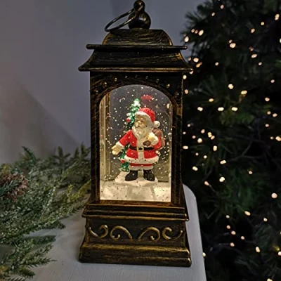 Image of 21cm Dual Power Glitter Water Spinner Lantern Christmas Decoration Santa