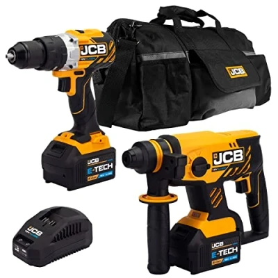 Image of JCB 18V Brushless Cordless Combi Drill &amp; SDS Rotary Hammer Drill, 2X 5.0Ah Battery, 20&quot; Power Tool Kit Bag, 3 Year Warranty