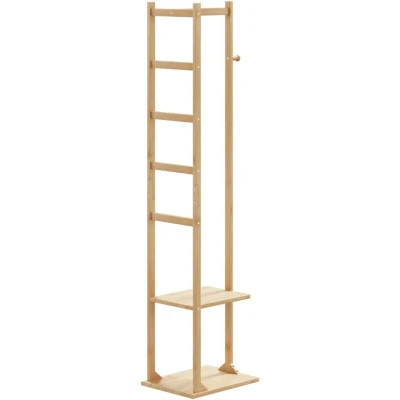 Image of vidaXL Coat Stand with Hooks and Shelves 38.5x30x156 cm Bamboo