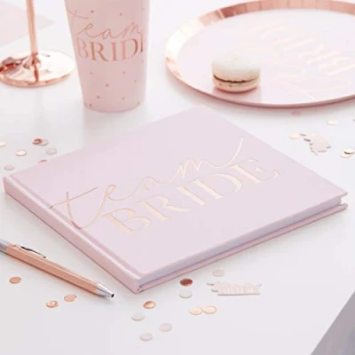 Image of Ginger Ray Hen Party Blush Velvet Team Bride Guest Book Wedding Paper, 180g Card