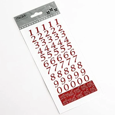 Image of 15mm Script Red Glitter Self Adhesive Sticker Numbers Craft Embellishment