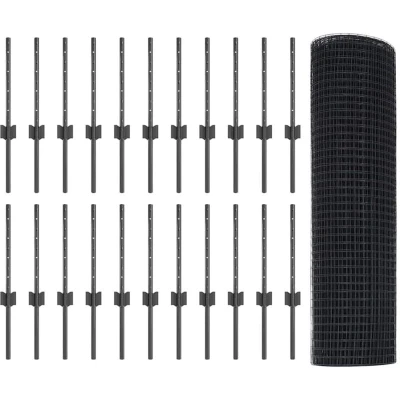 Image of vidaXL Welded Wire Fence with 22 U Posts Grey 0.4x50 m Steel