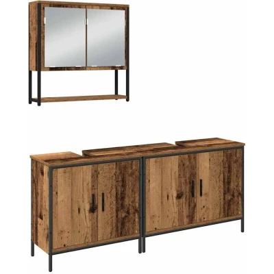 Image of vidaXL 3 Piece Bathroom Furniture Set Old Wood Engineered