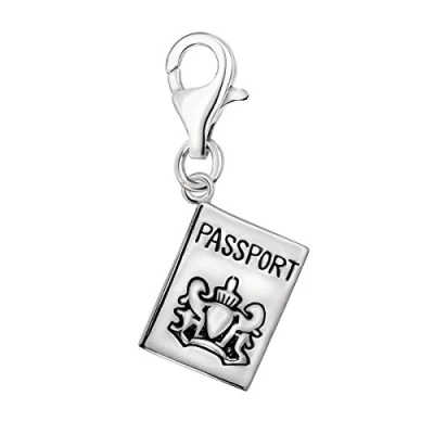 Image of Quiges 925 Sterling Silver 3D Passport Lobster Clasp Charm Clip on Pendant
