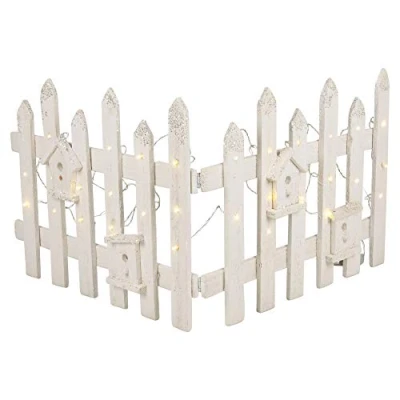 Image of URBNLIVING Christmas Tree Skirt Stand Rustic Wooden Snow Fence 30 LED Lights (White Glitter, 1)
