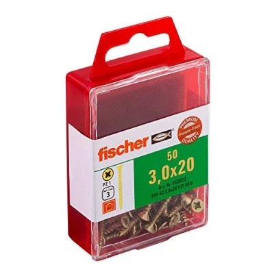 Image of Fischer Power Fast FPF SZ 3.0 x 20 YZF 50 B chipboard Screws with countersunk Head and Full Thread for attaching Thin Components in Wood materials Pieces Item no. 653923 PowerFast I, Yellow, 3,0x20
