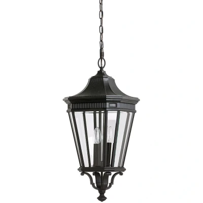 Image of Cotswold Lane 3 Light Large Outdoor Ceiling Chain Lantern Black, E14