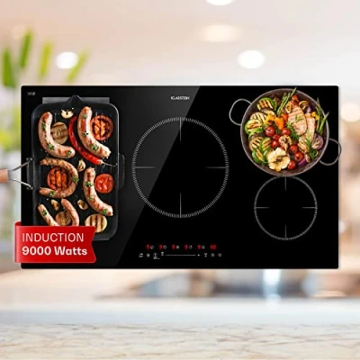 Image of Klarstein Induction Hob, 9000W Electric Hob Cooker, 5 Ring Pan Built In Table Top Cookers w/ Hobs, Touch Control, Heater Cooktops, Hot Plates for Cooking