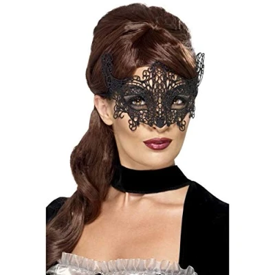 Image of Smiffys Embroidered Lace Filigree Swirl Eyemask, Black , Eyemasks Fancy Dress, Adult Dress Up Eye masks