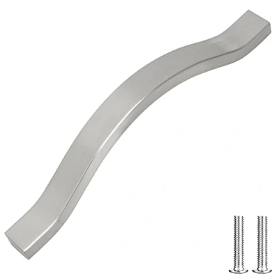 Image of Decoranddecor Bow Pull Handles for Cabinets Cupboards Furnitures Alloy Material (Brushed Chrome, 128mm)