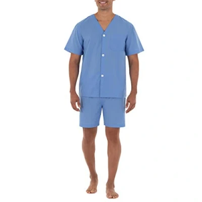 Image of Fruit of the Loom Men&#039;s Broadcloth Short Sleeve Pyjama Set Pajama, Azure Blue, M