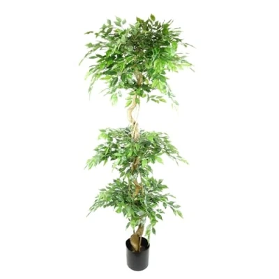 Image of 180cm Artificial Twisted Trunk Fruticosa Ficus Tree Triple Ball Topiary 1984 Leaves