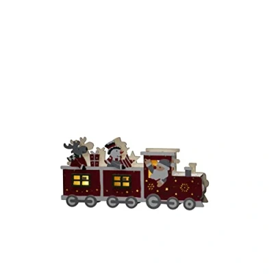 Image of Konstsmide Christmas Lights/LED Wooden Silhouette Santa Snowman Train Scene/6H Timer, 3 Diodes, Battery Operated or USB, Indoor, 2 x AA 1.5V (Excluded)