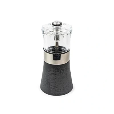 Image of PEUGEOT Oslo 12 cm Salt Mill Classic Grind System Made with PEFC Certified Wood, Stainless Steel and Acrylic in France Graphite Colour