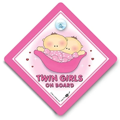 Image of Twins On Board Car Sign, Board, Twin Girls Pink Peapod, Bumper Sticker, Baby Driving Automobile Vehicle