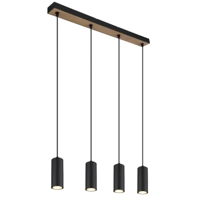 Image of Robby Bar Pendant Ceiling Light Matt Black Wood Effect 4x GU10