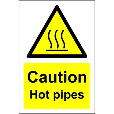 Image of Caution hot pipes Safety sign Self adhesive sticker 300mm x 200mm