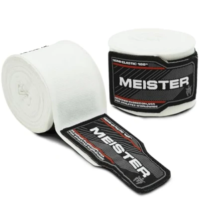 Image of Meister Adult 180&quot; Semi Elastic Hand Wraps for MMA &amp; Boxing (Pair) White