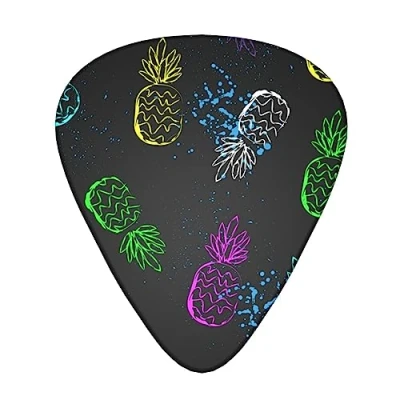 Image of Guitar Picks 3 Different Thickness colorful pineapple black Celluloid Pick Plectrums For Bass, Electric, Acoustic Guitars Includes 0.46mm, 0.71mm, 0.96mm