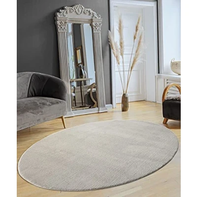 Image of the carpet Relax Modern Fluffy Short Pile Rug, Non Slip Underside, Washable up to 30 Degrees, Super Soft, Fur Look, Grey, 140 x 200 cm Oval