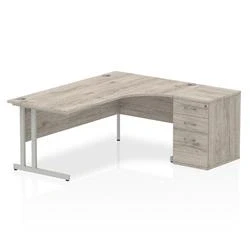 Image of Impulse 1800 Right Crescent Desk Grey Oak Cantilever + High Ped