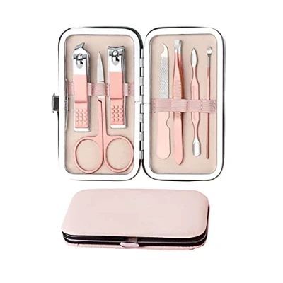 Image of JeoPoom Professional Nail Clipper Set[7 Pcs], Manicure Set, Pedicure Set Stainless Steel Scissors Travel &amp; Grooming Care Kit, With Box (Pink)