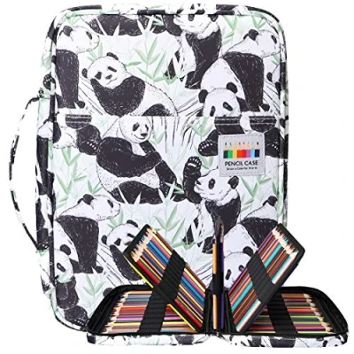 Image of BOMKEE Drawing Pencil Case 220 Slots Colored Pen Organizer Bag Portable Handy Painting Storage Stationery Pouch Waterproof Multilayer Pens Watercolor Pencils Holder for Adults(White Panda)
