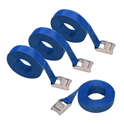 Image of Amazon Basics Tie Down Ratchet Straps, 2.5M Long, 25mm Wide, 150kg Load Capacity Blue (4 Pack)