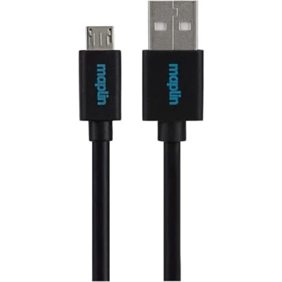 Image of Maplin USB A to Micro B Cable Black, 0.75m, Charging and Syncing, for Samsung Galaxy S7 S6 S5 J7 Edge Note 5, Huawei, Nexus, HTC, Sony, Kindle Fire, PS4 Controller, Cameras, Speakers etc