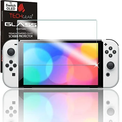 Image of TECHGEAR Switch OLED 7&quot; Glass Edition, Genuine Tempered Screen Protector [2.5D Edge] [9H Hardness] [Crystal Clarity] [Scratch Resistant] [No Bubble] Compatible for Nintendo 2021