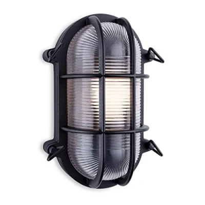 Image of Turin Outdoor Bulkhead Wall Light Oval Black IP65, E27