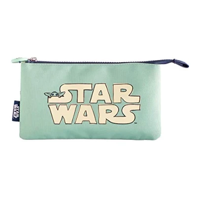 Image of Grupo Erik Star Wars The Mandalorian Pencil Case 3 Compartments Kids Triple Pocket Cosmetic Large Gifts