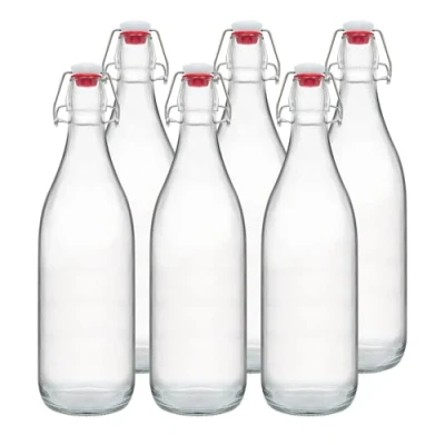 Image of Ultimo Designs Clear Glass Bottles With Airtight Swing Top Lids 6 x 1000ml