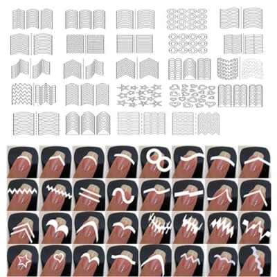 Image of French Manicure Nail Tip Guides Art Stencils Stickers Decals 24 Sheets 36 Designs Professional Salon &amp; Home Use