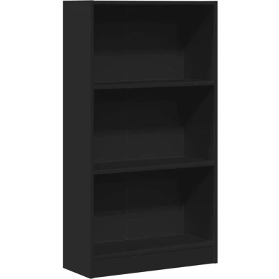 Image of vidaXL Black Engineered Wood Bookcase/Storage Cabinet Modern Freestanding Shelf Unit for Living Room, Bedroom, Hallway 60x24x109 cm