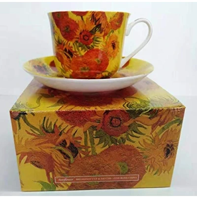Image of Bone China Breakfast Cup/Saucer Sunflower Gift Boxed Postage Free UK