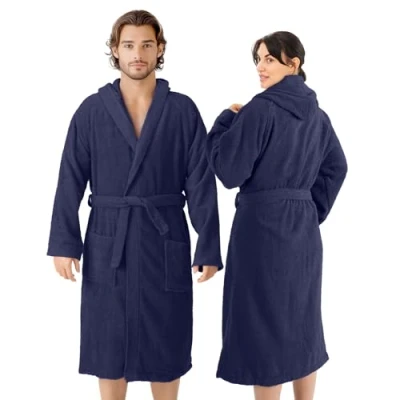 Image of HOMELEVEL Terry Bathrobe 100% Cotton Women Men Ladies and