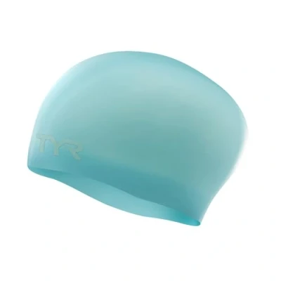 Image of Adult Long Hair Silicone Swim Cap, Light Blue, one Size