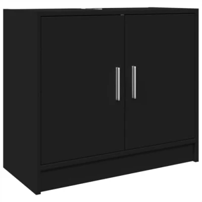 Image of vidaXL Sink Cabinet Black 63x29x55 cm Engineered Wood Modern Bathroom Under Storage with Compartment