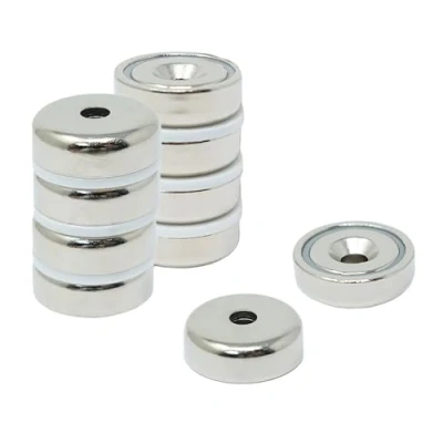 Image of N42 Neodymium Pot Magnet for Arts, Crafts, Model Making, DIY, Hobbies, Office, and Home 25mm dia x 8mm thick 5mm c/sink 26kg Pull