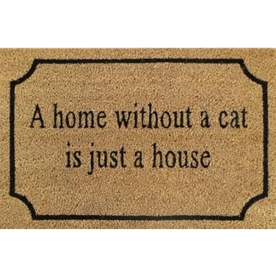 Image of AP Supplies Rubber Backed Coir Door Mat 40cm x 60cm Durable, Non Slip, Eco Friendly, Absorbent for Indoor/Outdoor, Entrance, Floor (HOME WITHOUT A CAT IS JUST HOUSE)