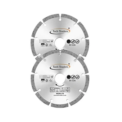 Image of Tech Traders Diamond Cutting Disc 125 x 22.2 mm Saw Blade for Angle Grinder Universal use Stone, Brick, Masonry,Concrete 12200rpm Max (2 Pack)