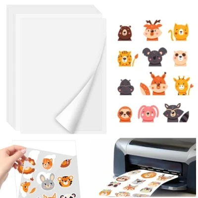 Image of A4 Sticker Paper Labels, ADERTOS 30 Sheets Waterproof Printable Vinyl Stickers Matte Printer Self Adhesive Inkjet Film Decal for &amp; Laser Printers Transparent Backing