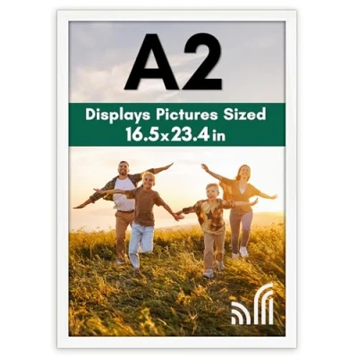 Image of Americanflat A2 Picture Frame in White Engineered Wood with Polished Plexiglass Horizontal and Vertical Formats for Wall 42x59.4 cm