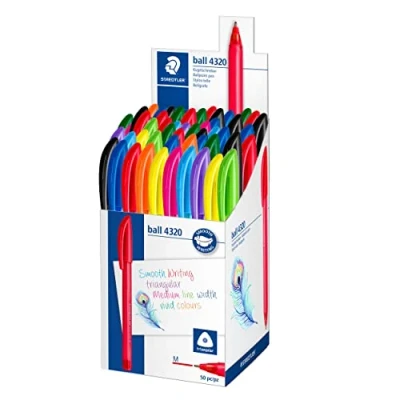 Image of STAEDTLER 4320 MKP50 Stick Rainbow Ballpoint Pen Assorted Colours (Tub of 50)