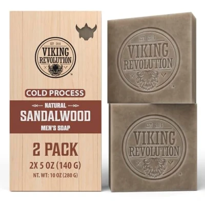 Image of Viking Revolution Mens Soap 2 x 140 g Sandalwood Bar with Essential Oils Cold Pressed Coconut Oil, Shea Almond Oil