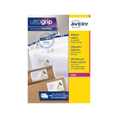 Image of Avery Printable, Customisable Address Mailing Labels, Laser Printers, 21 Labels Per A4 Sheet, 210 UltraGrip (L7160 10), White
