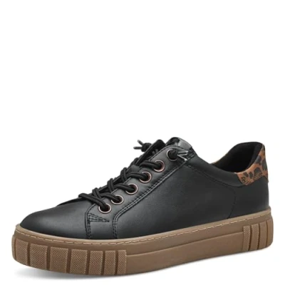 Image of MARCO TOZZI Women&#039;s Laced Trainers 2 23717 41 Sneaker, Black Leo, 6 UK